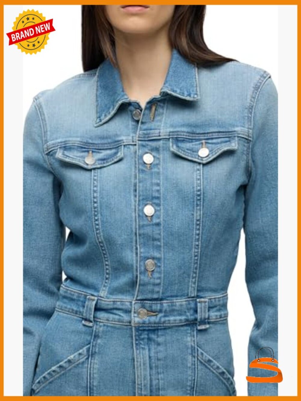 Long Sleeve Denim Dress with Cargo Pockets - Picture 4 of 6
